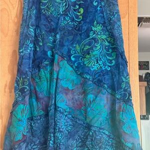 Blue Teal Floral Tiered Maxi Skirt